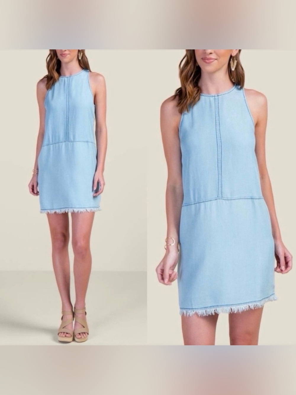 NWT Thread & Supply Casual Bohemian Chambray Fringe Hem Dress Size Medium